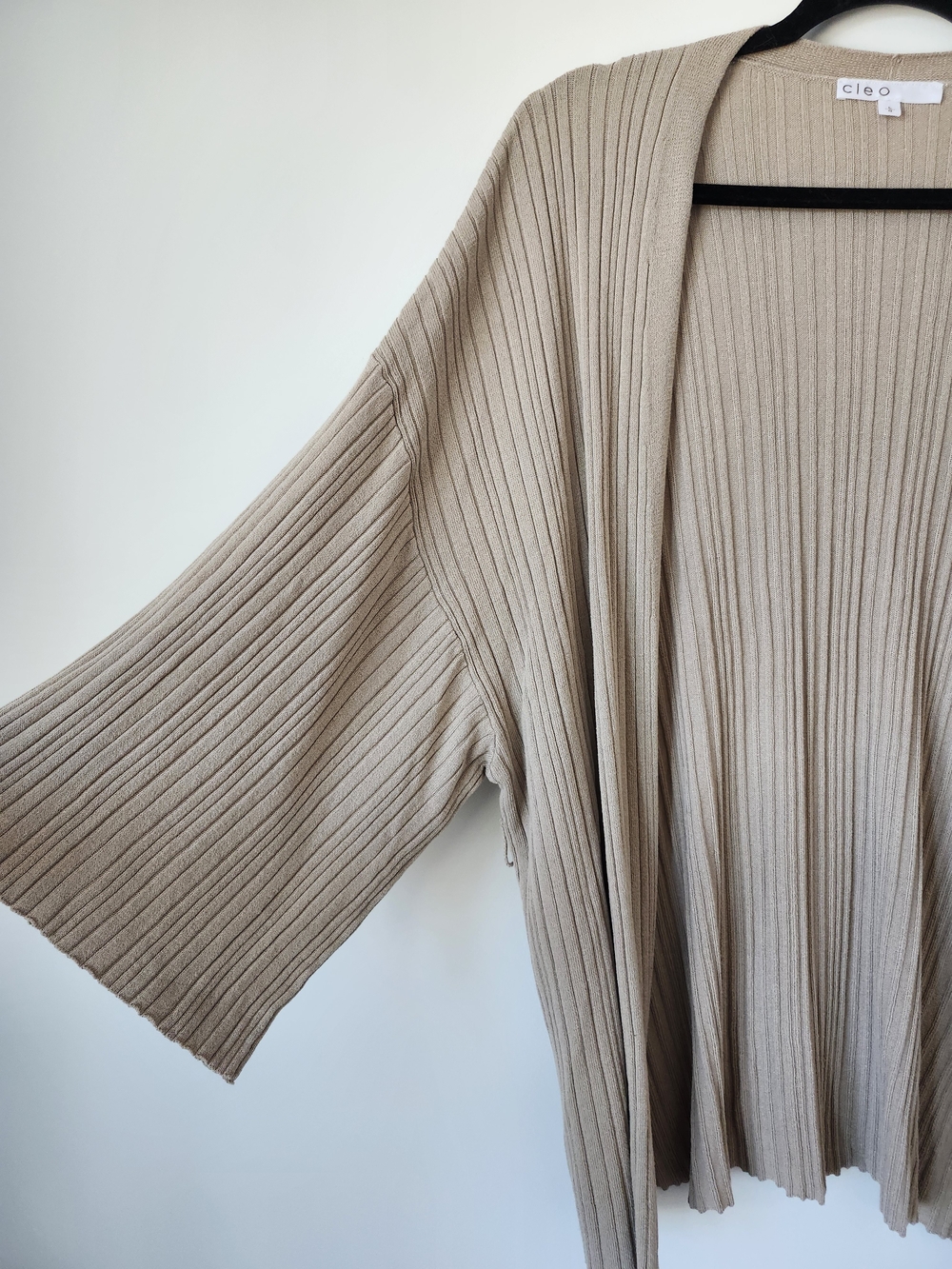 Tan Ribbed Open-Front Sweater Cardigan - Picture 3 of 9